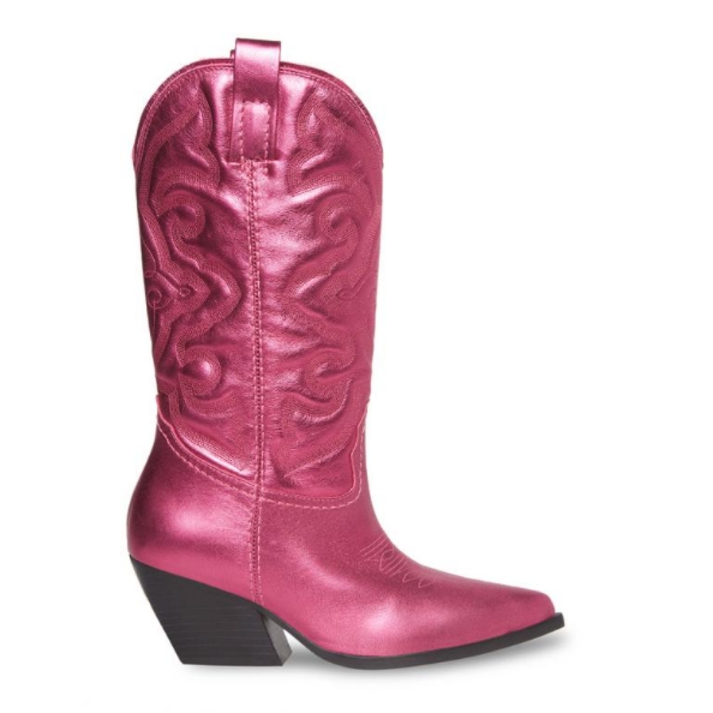 Steve Madden West Pink Metallic Pull On Pointed Toe Block Heel Western Boots